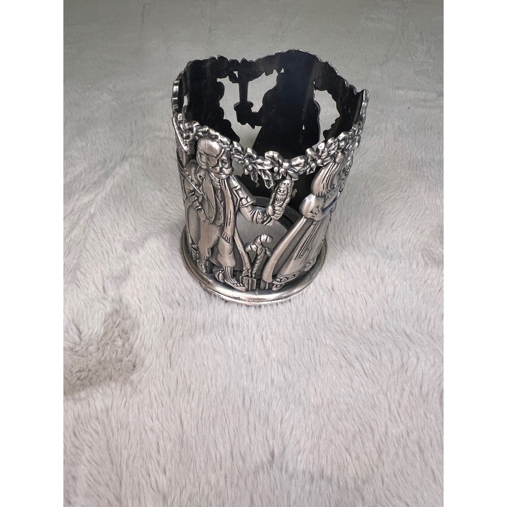 Nutcracker Metal Candle Sleeve Jar Holder Embossed Mouse King Silver Decor